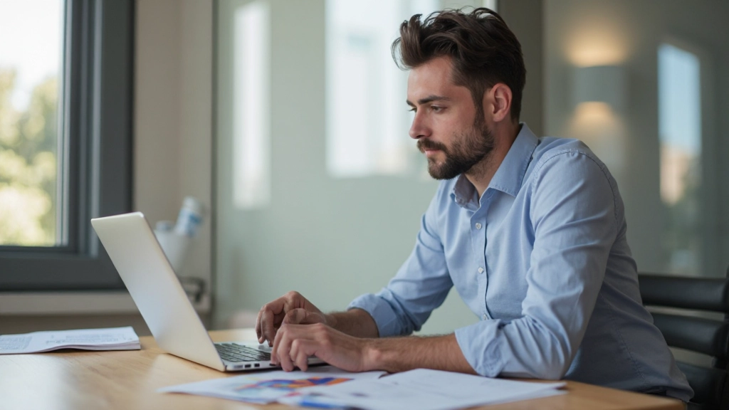 Профессиональное фото рабочего стола с ноутбуком, документами и калькулятором для финансового планирования