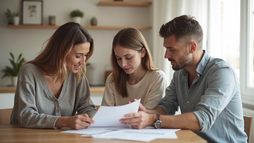 Молодая семья обсуждает финансовое планирование и защиту