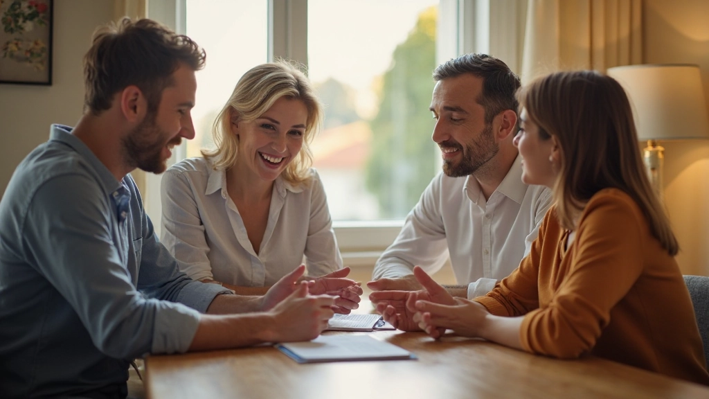 Семья обсуждает финансовый план за столом