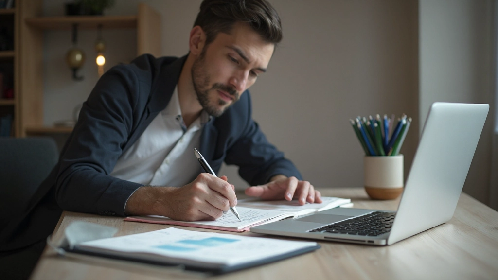 Ноутбук с открытой таблицей целей и планов финансового развития