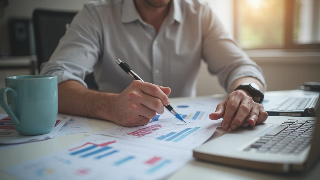 Человек планирует финансовые цели, работая с графиками и планировщиком