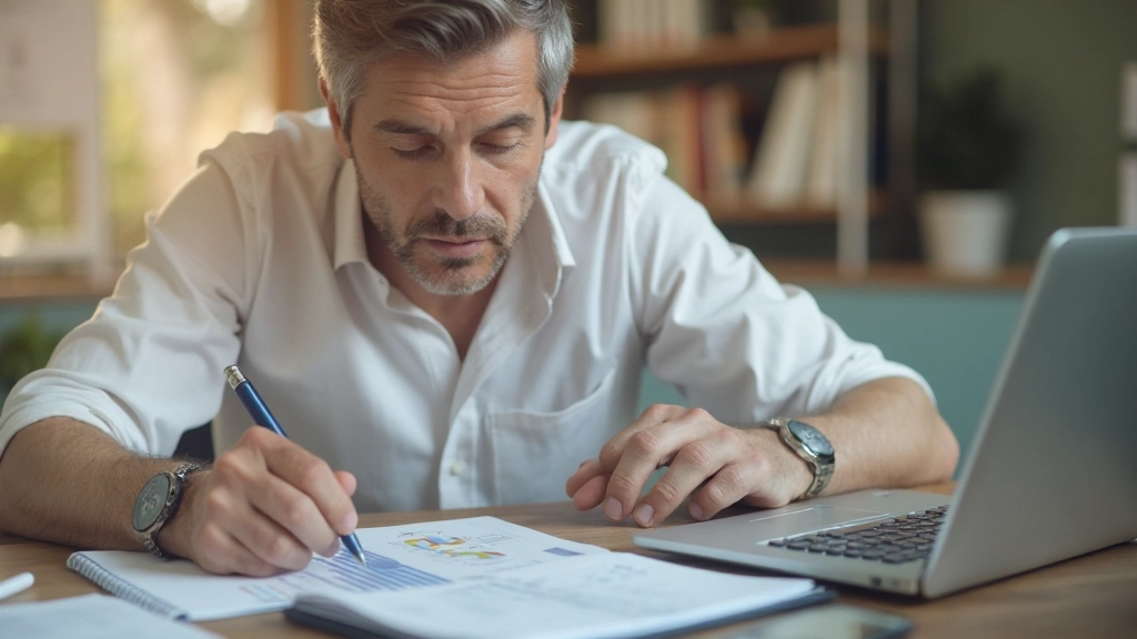 Человек составляет бюджет, анализирует доходы и расходы в блокноте