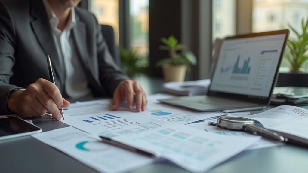Человек анализирует финансовые отчеты и таблицы доходов и расходов
