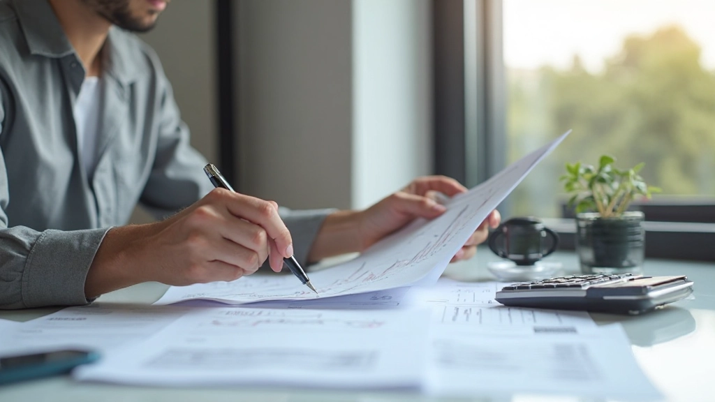 Профессиональный рабочий стол с финансовыми документами и калькулятором