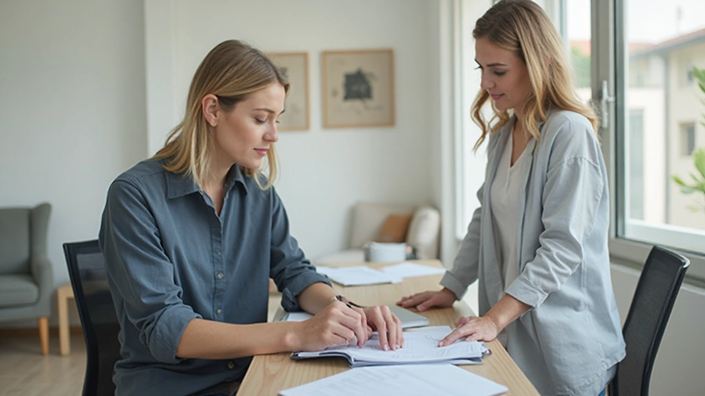 Молодая женщина проверяет свой кредитный отчет на ноутбуке в современном офисе