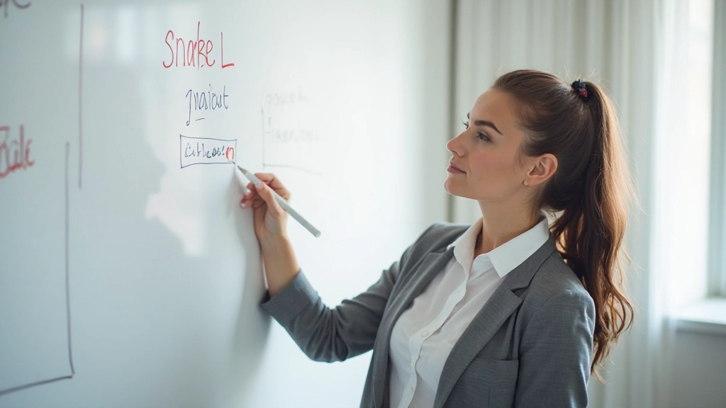 Профессионал планирует финансовые цели, записывает стратегию развития на доске