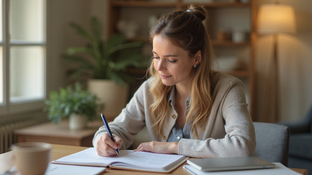 Профессиональная фотография человека, планирующего бюджет и записывающего финансовые цели