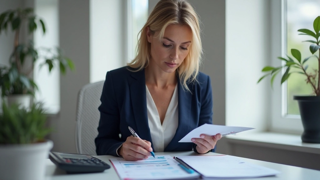 Профессионал анализирует финансовые графики и документы на рабочем столе, планирует бюджет развития